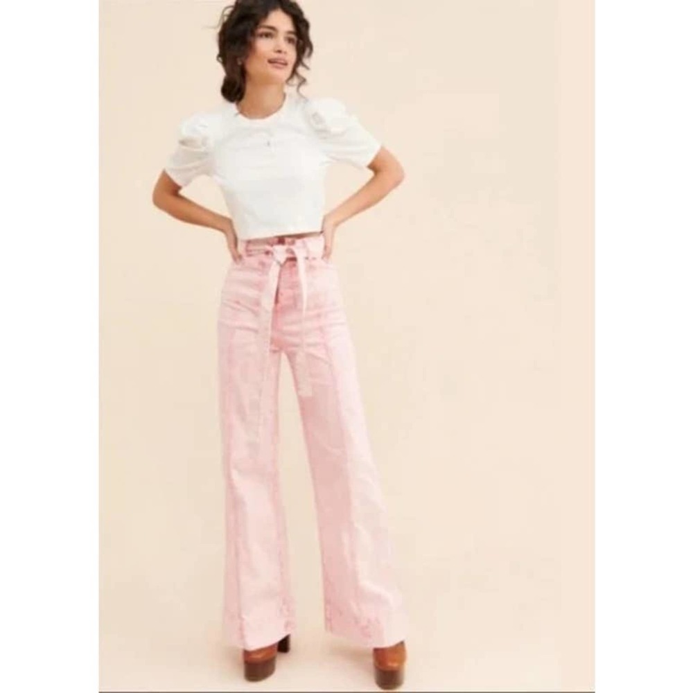 Alice McCall We Dissolve Acid Wash Wide Leg Belted Jeans Pink Size 2